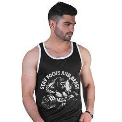 STAY FOCUSED AND BEAST Black Trendy Tank Top
