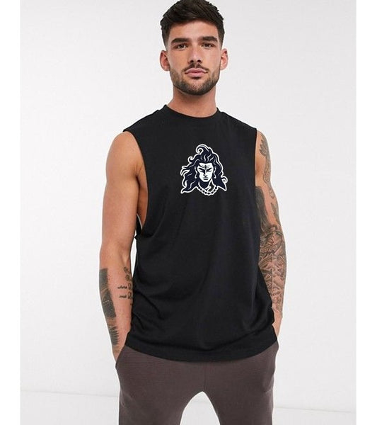 Front Print  Black Trendy Tank Top