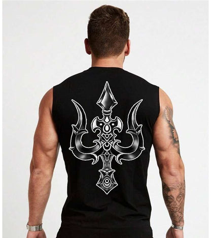 Back Print  Black Trendy Tank Top